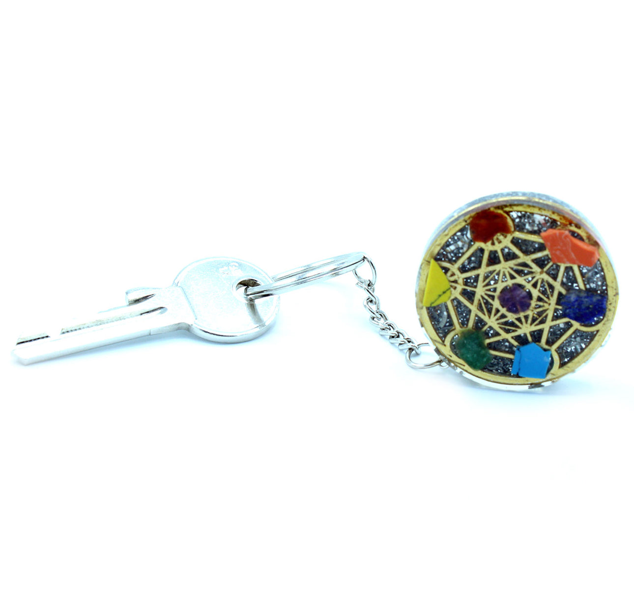 Orgonito Raktų Pakabukas - Apvalus Septynių Čakrų