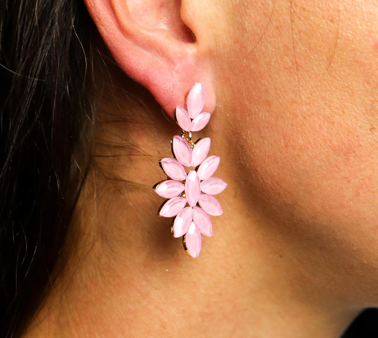 Vintažinio stiklo auskarai - Švelniai rožiniai ilgi lašai