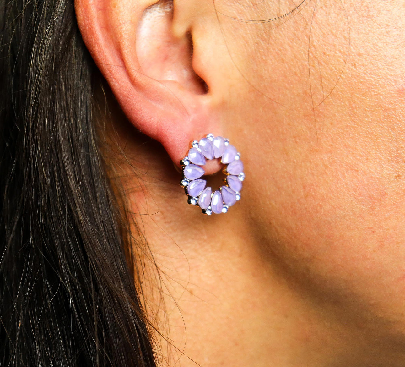 Vintažinio stiklo auskarai - Levanda - Kilpelės