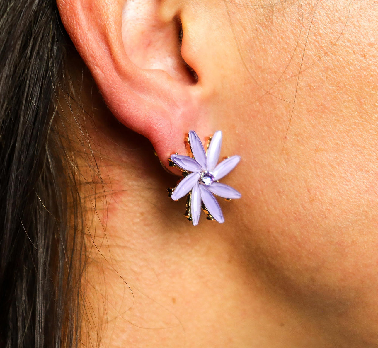 Vintažinio stiklo auskarai - Levanda - Gėlės