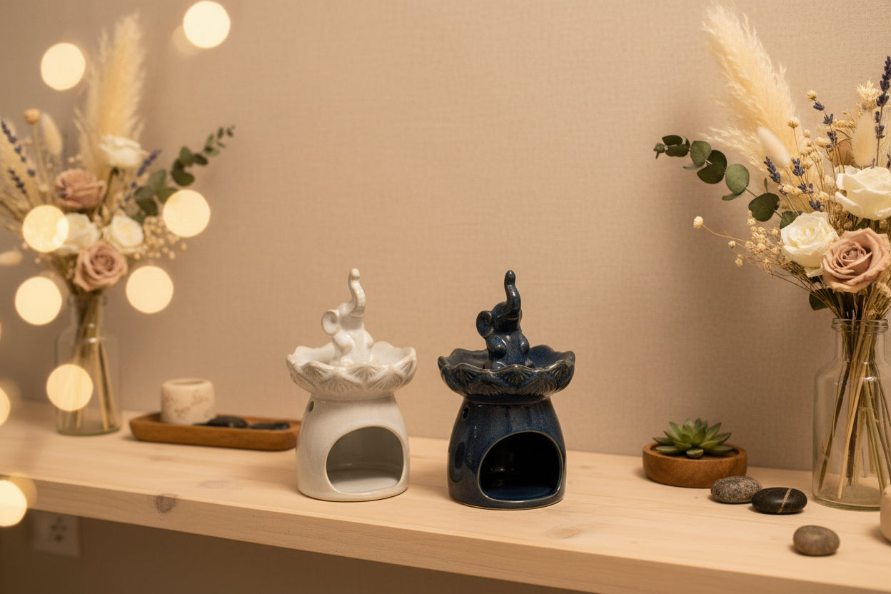 Lotoso žiedo su drambliu aliejaus degiklis