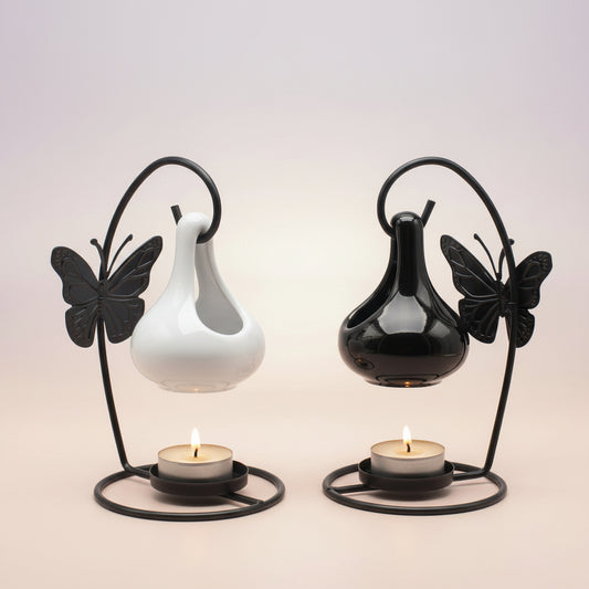 Keramikinis ašaros formos aliejaus degiklis su drugeliu