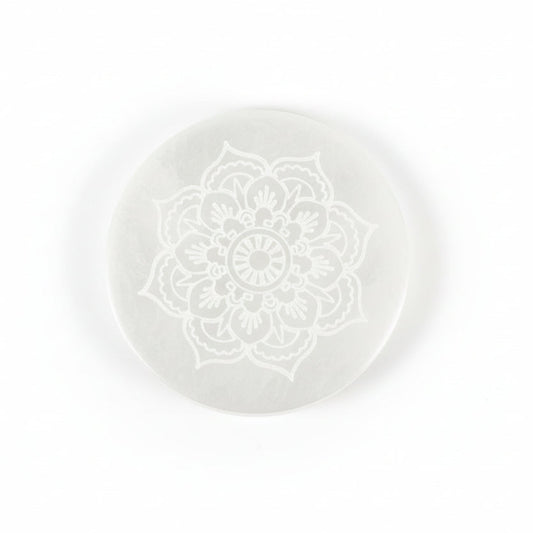 Vidutinio dydžio selenito padėkliukas 10 cm - Lotoso Mandala