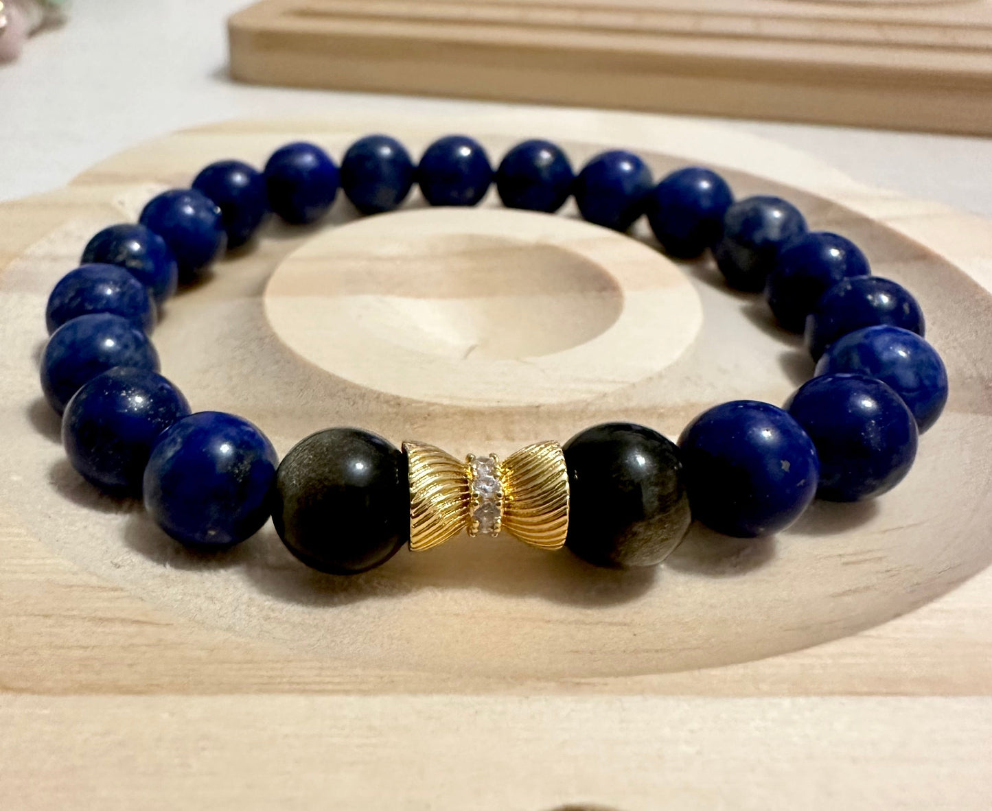 Lazurito ir auksinio obsidiano apyrankė 8 mm