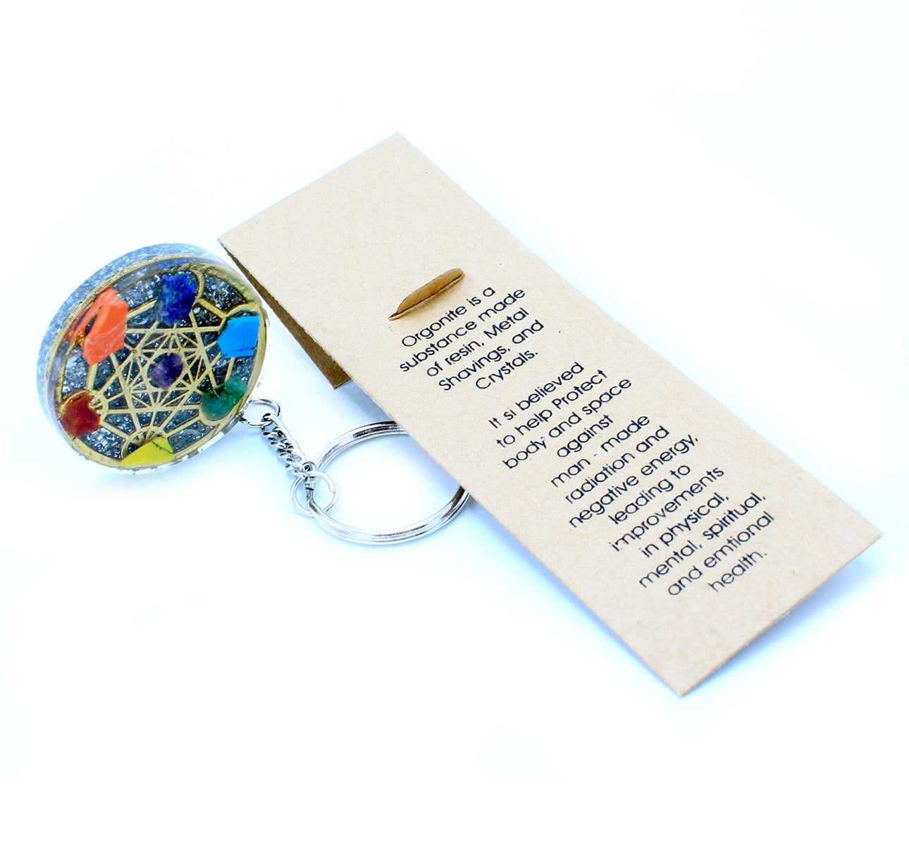 Orgonito Raktų Pakabukas - Apvalus Septynių Čakrų