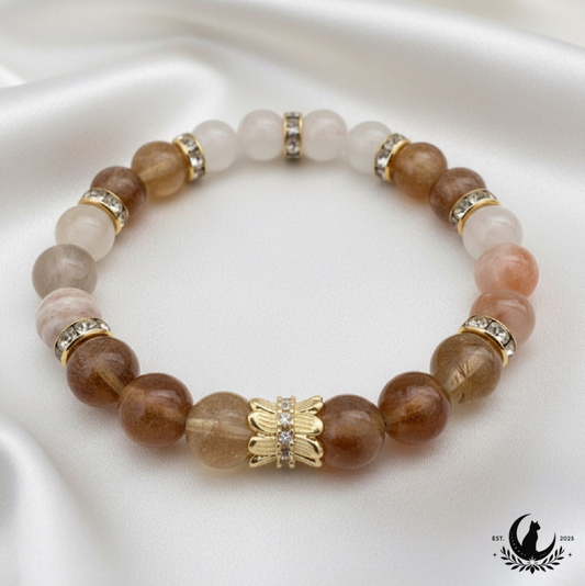 Citrino, saulės akmens ir mėnulio akmens apyrankė