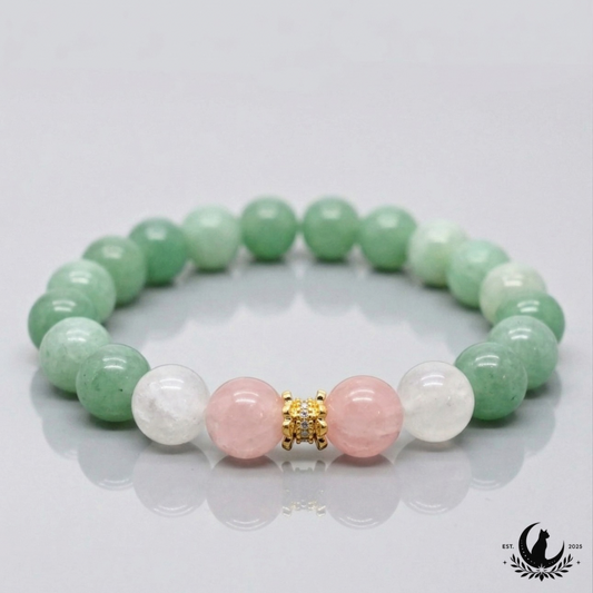 Avanturino, rožinio kvarco ir mėnulio akmens apyrankė