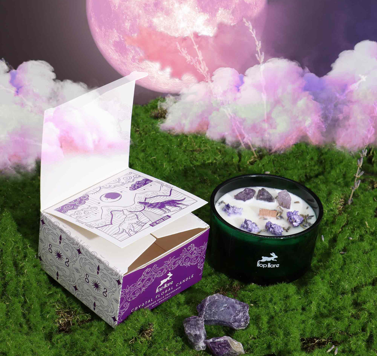 Hop Hare“ krištolinė magiška žvakė – Mėnulis