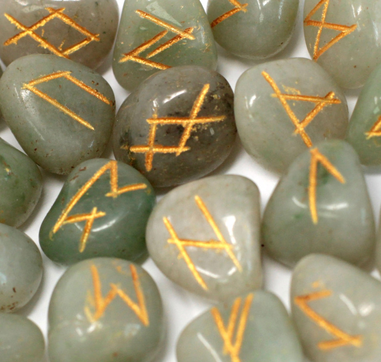 Runų akmenų rinkinys maišelyje - žalias aventurinas