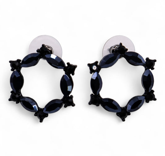 Vintažinio stiklo auskarai - Juodos kilpelės