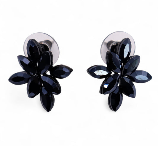 Vintažinio stiklo auskarai – Juodos gėlės