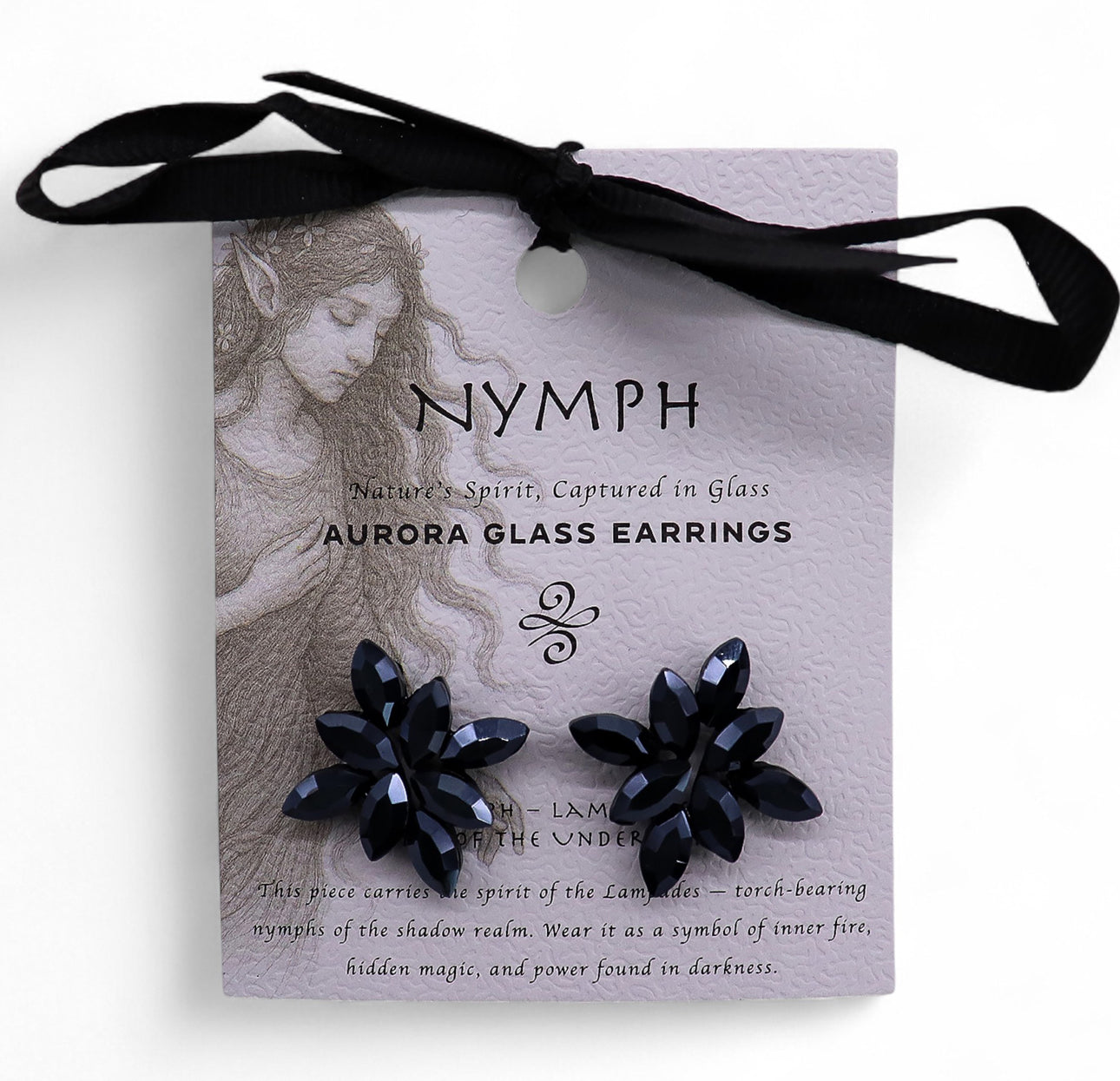 Vintažinio stiklo auskarai – Juodos gėlės