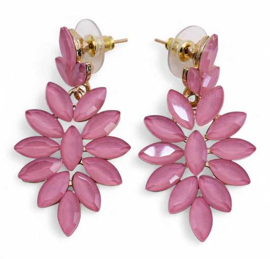 Vintažinio stiklo auskarai - Švelniai rožiniai ilgi lašai