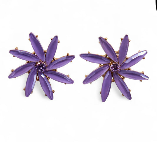 Vintažinio stiklo auskarai - Levanda - Gėlės