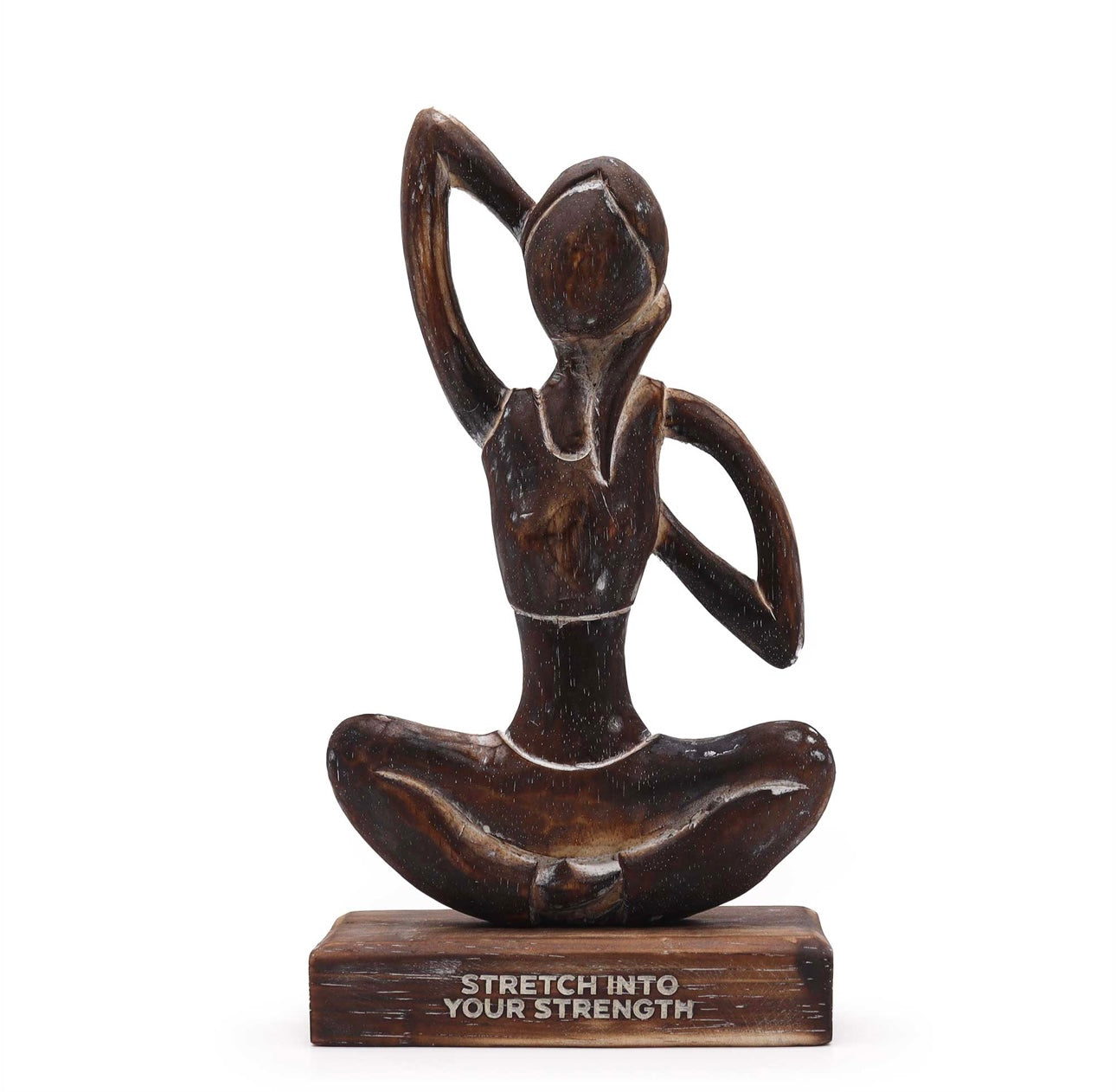 Medinė jogos ponia - antikvarinė - karvės veido poza - „Tempimasis iki savo jėgų“