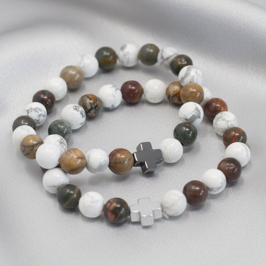 Draugystės apyrankių rinkinys 2 vnt.  - Taika - Picasso Jaspis ir baltasis haulitas