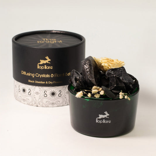 Hop Hare „The King“ – juodojo obsidiano kristalų ir gėlių rinkinys