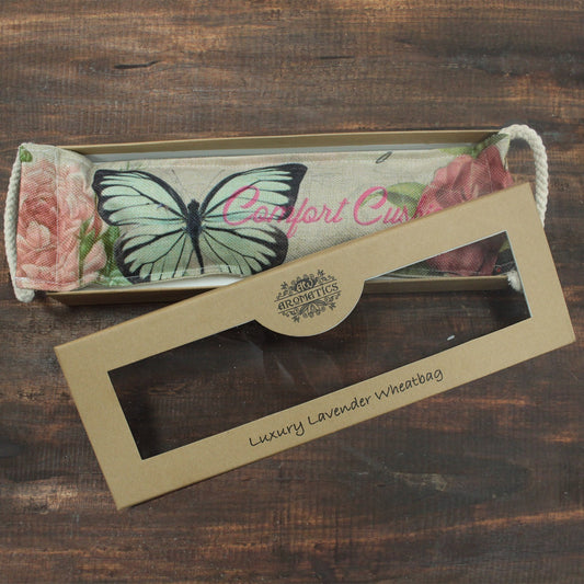 Prabangus levandų ir kviečių maišelis dovanų dėžutėje – drugelis ir rožės