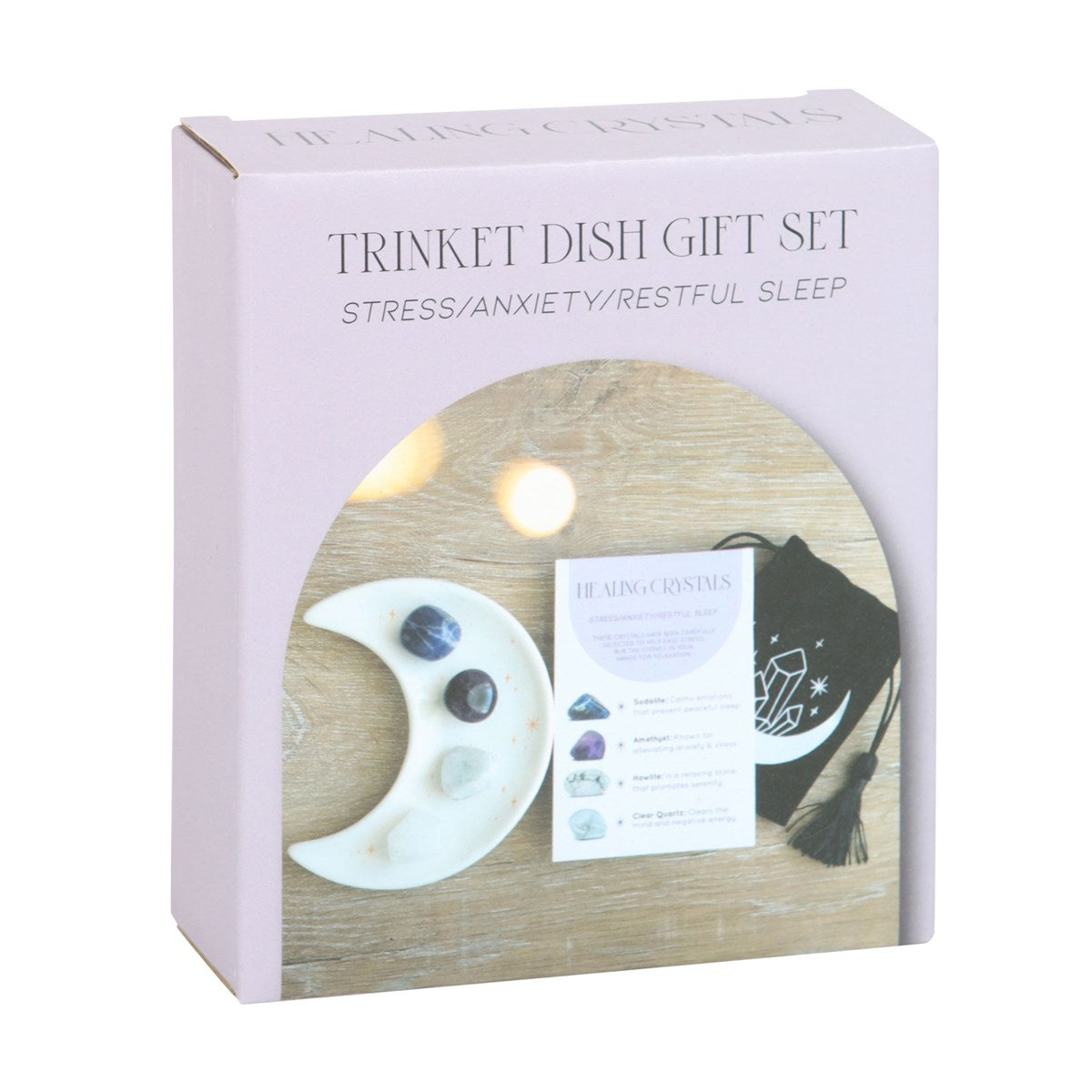 Stresą gydantis kristalų rinkinys su mėnulio lėkštute